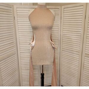 Elegant Shiny Cream Mini Dress Size S